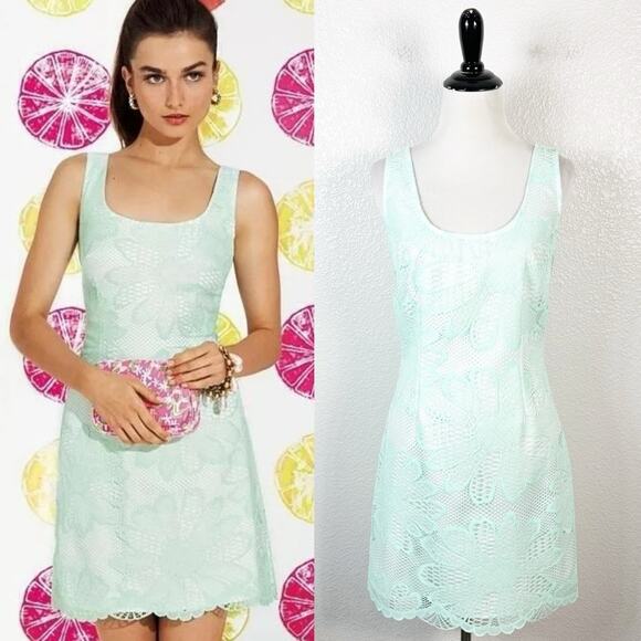 Lilly Pulitzer Womens Lonnie Iridescent Daisy Lace Shift Dress in Sand Bar Blue - Picture 1 of 13